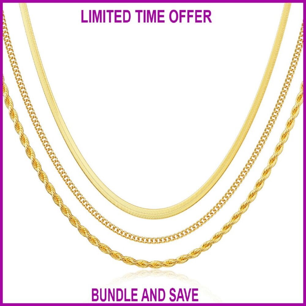 14K Gold Plated Herringbone Choker Necklace Dainty Layered Chain